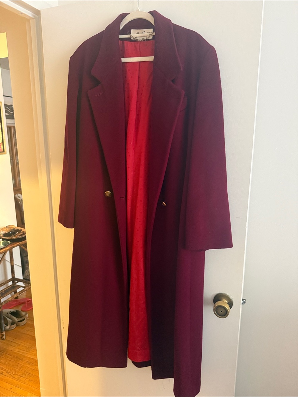 Women's Burgundy Long Wool Coat